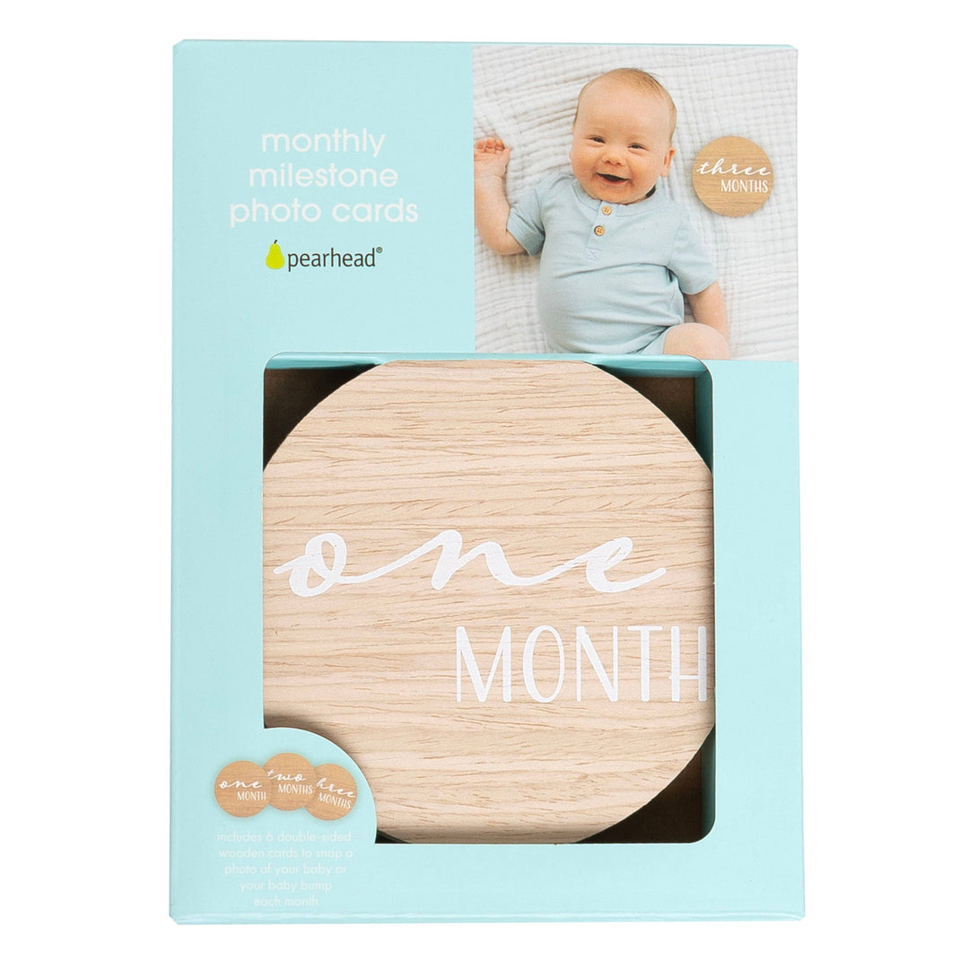 Pearhead Wooden Monthly Milestone Discs — Set of 6 Reversible Cards