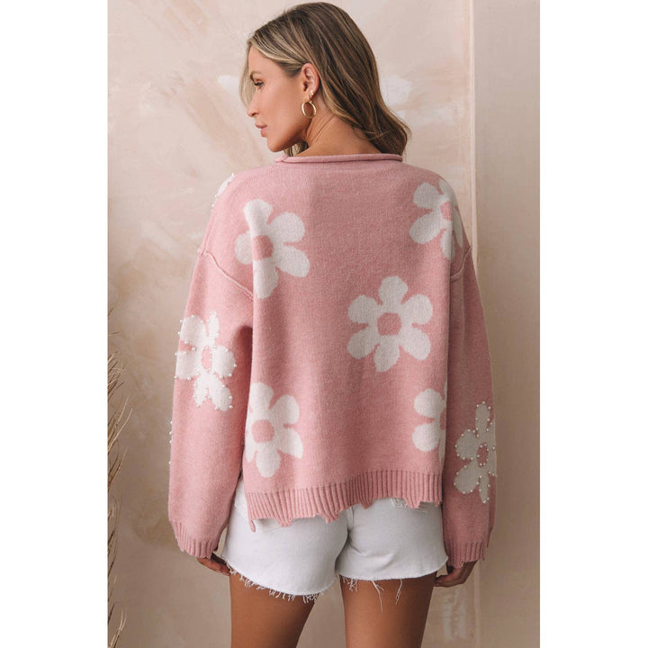 Jaycee Pearl Beaded Floral Drop Shoulder Sweater