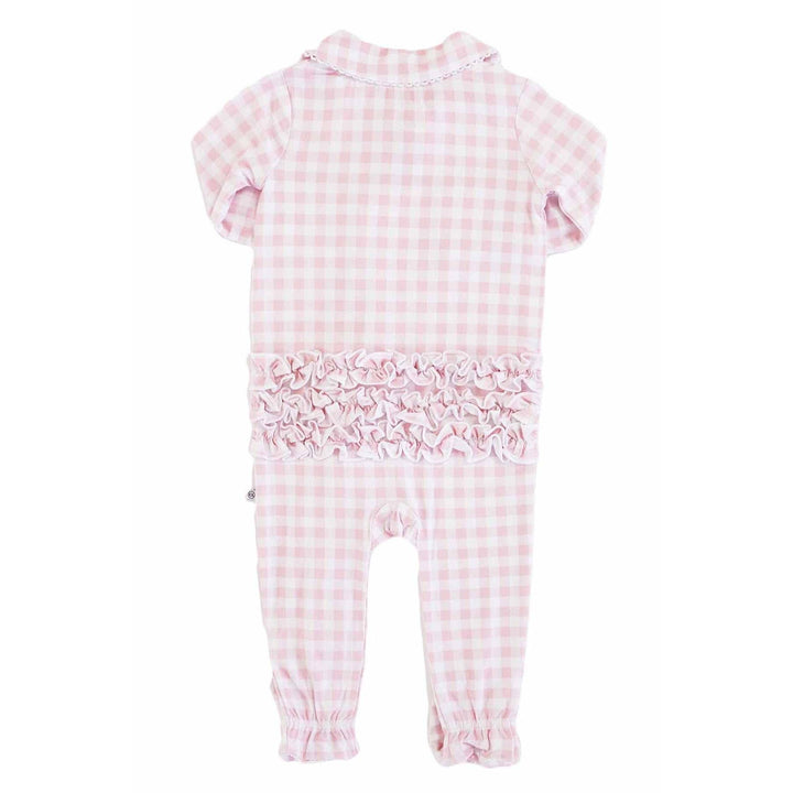 Peter Pan Collar Ruffle Zipper Footie | Rosy Gingham