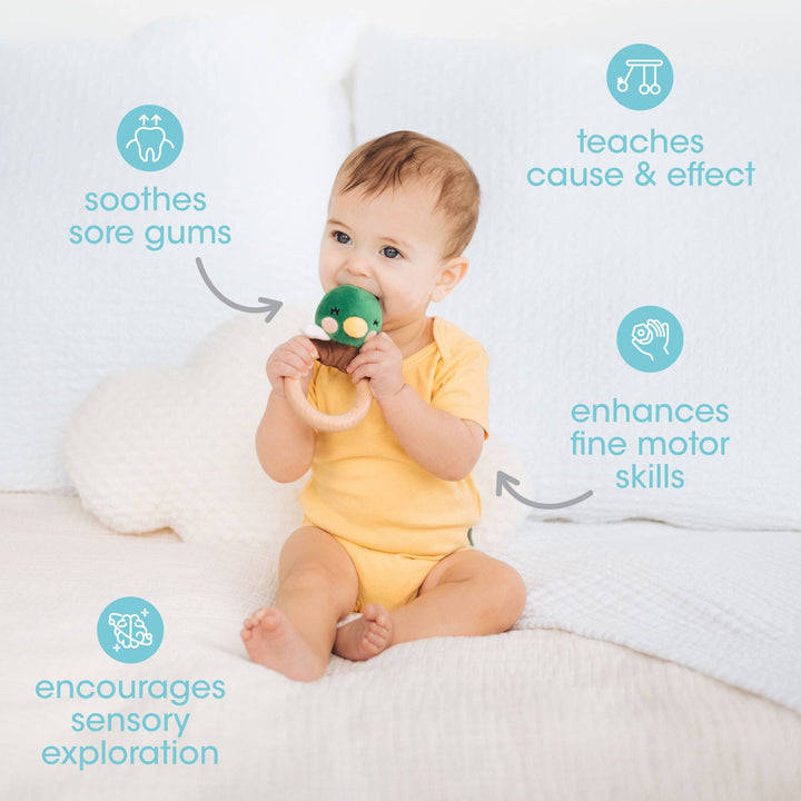 Pearhead Mallard Duck Wooden &amp; Plush Baby Teether
