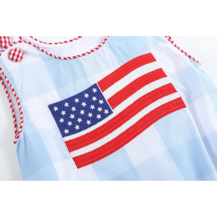 Light Blue Gingham American Flag Romper