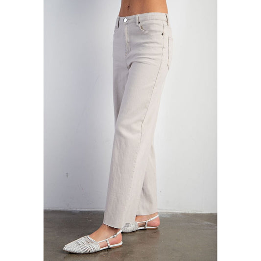 Wide Leg Ecru Crop Pants