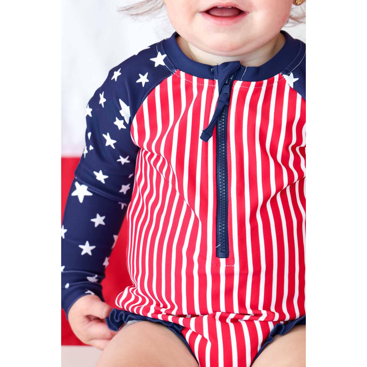 Long Sleeve Rash Guard with Front Zipper | Stars &amp; Stripes Party