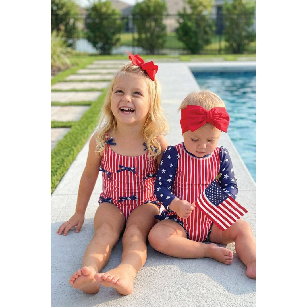 Long Sleeve Rash Guard With Ruffle Bottom | Stars &amp; Stripes Party