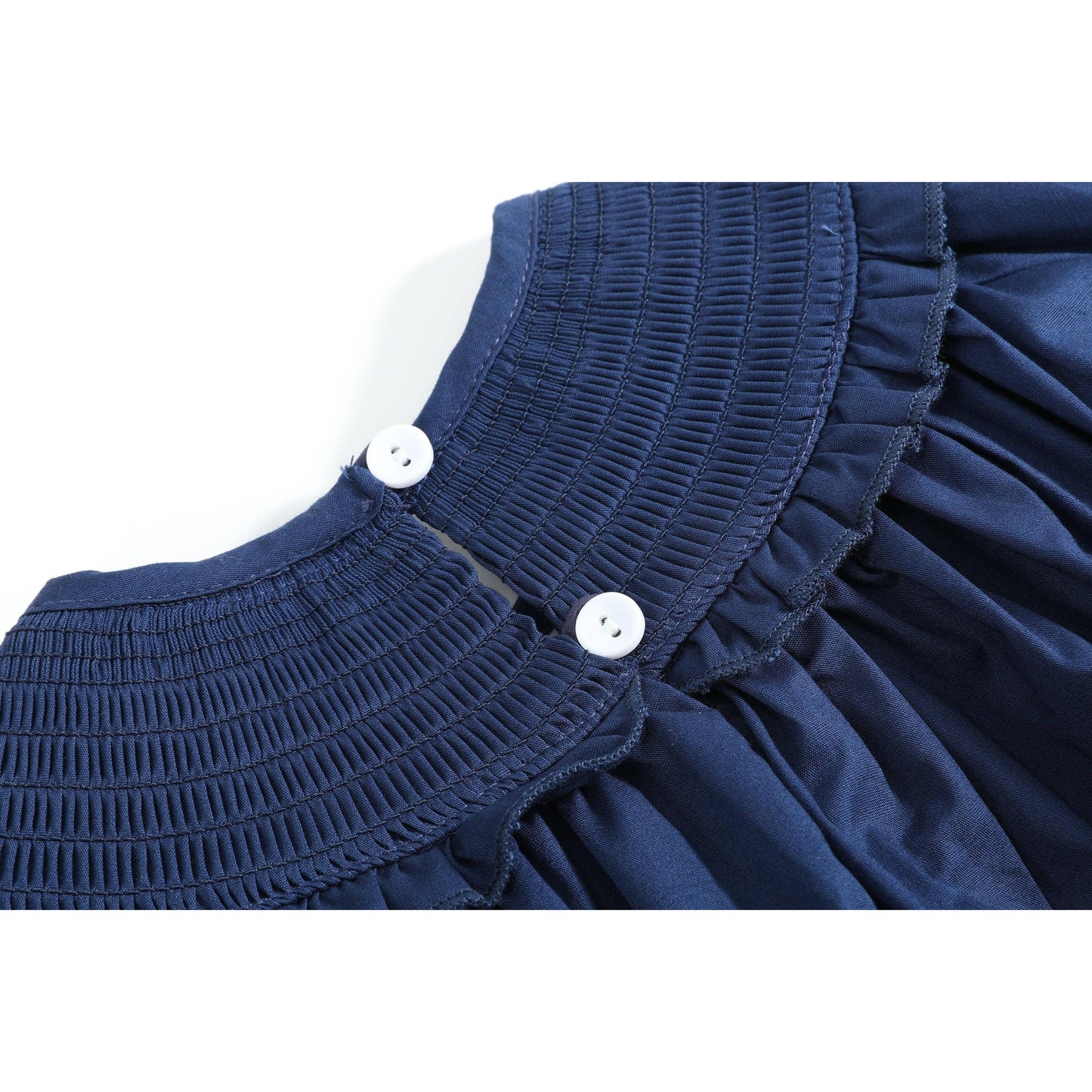 Blue Nativity Smocked Ruffle Bishop Dress