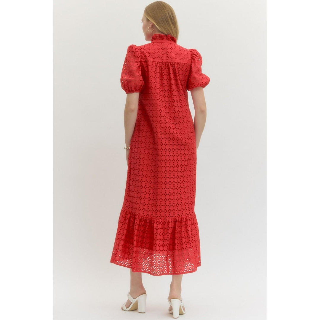 The Sutton Eyelet Puff Sleeve Red Midi Dress