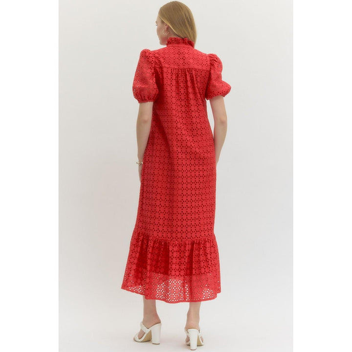 The Sutton Eyelet Puff Sleeve Red Midi Dress