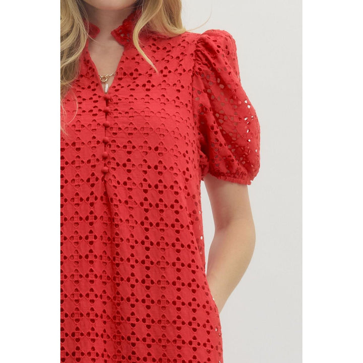 The Sutton Eyelet Puff Sleeve Red Midi Dress