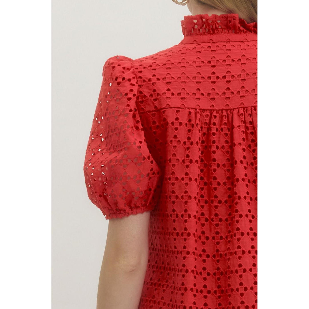 The Sutton Eyelet Puff Sleeve Red Midi Dress