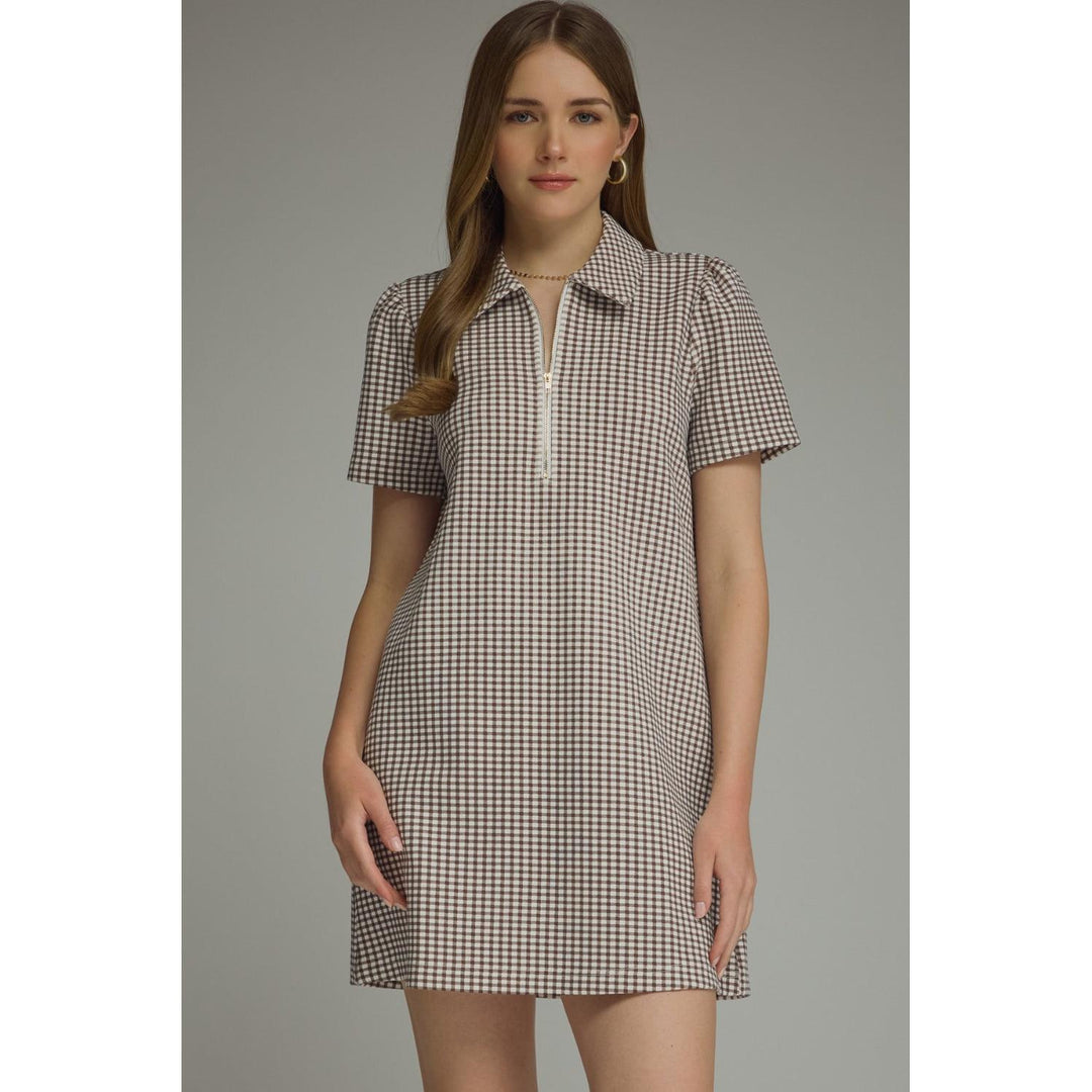 Model wearing the Entro Hazel Dress in Brown