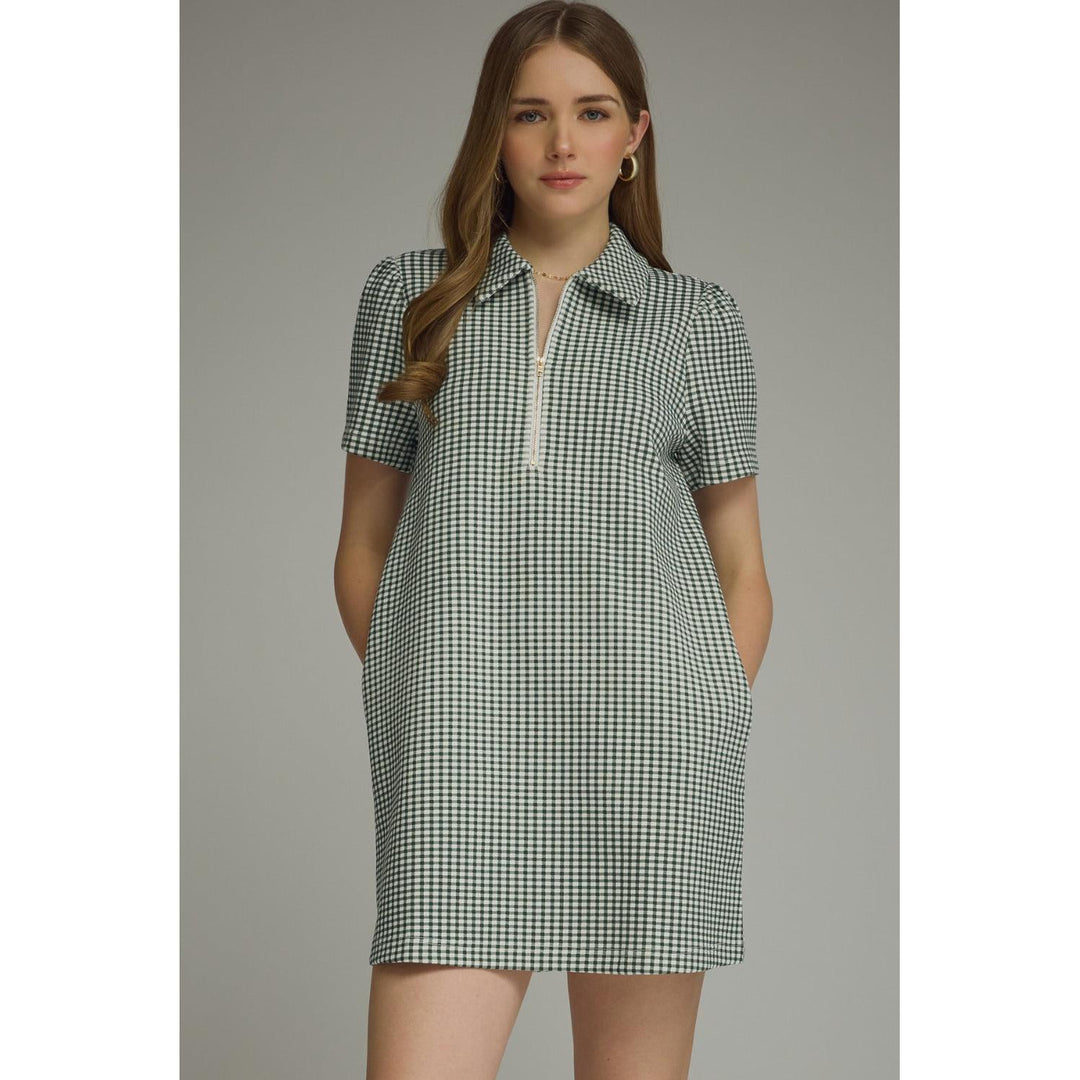 Model wearing the Entro Hazel Dress in H. Green