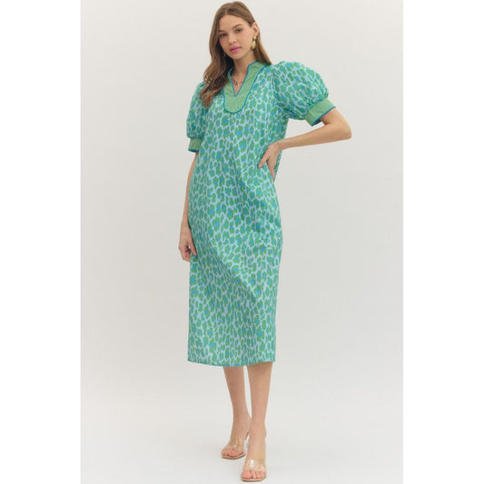 The Leila Gingham Trim Leopard Midi Dress