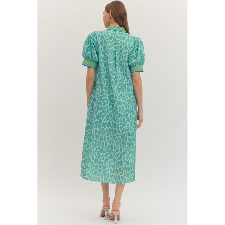 The Leila Gingham Trim Leopard Midi Dress