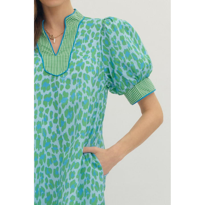 The Leila Gingham Trim Leopard Midi Dress