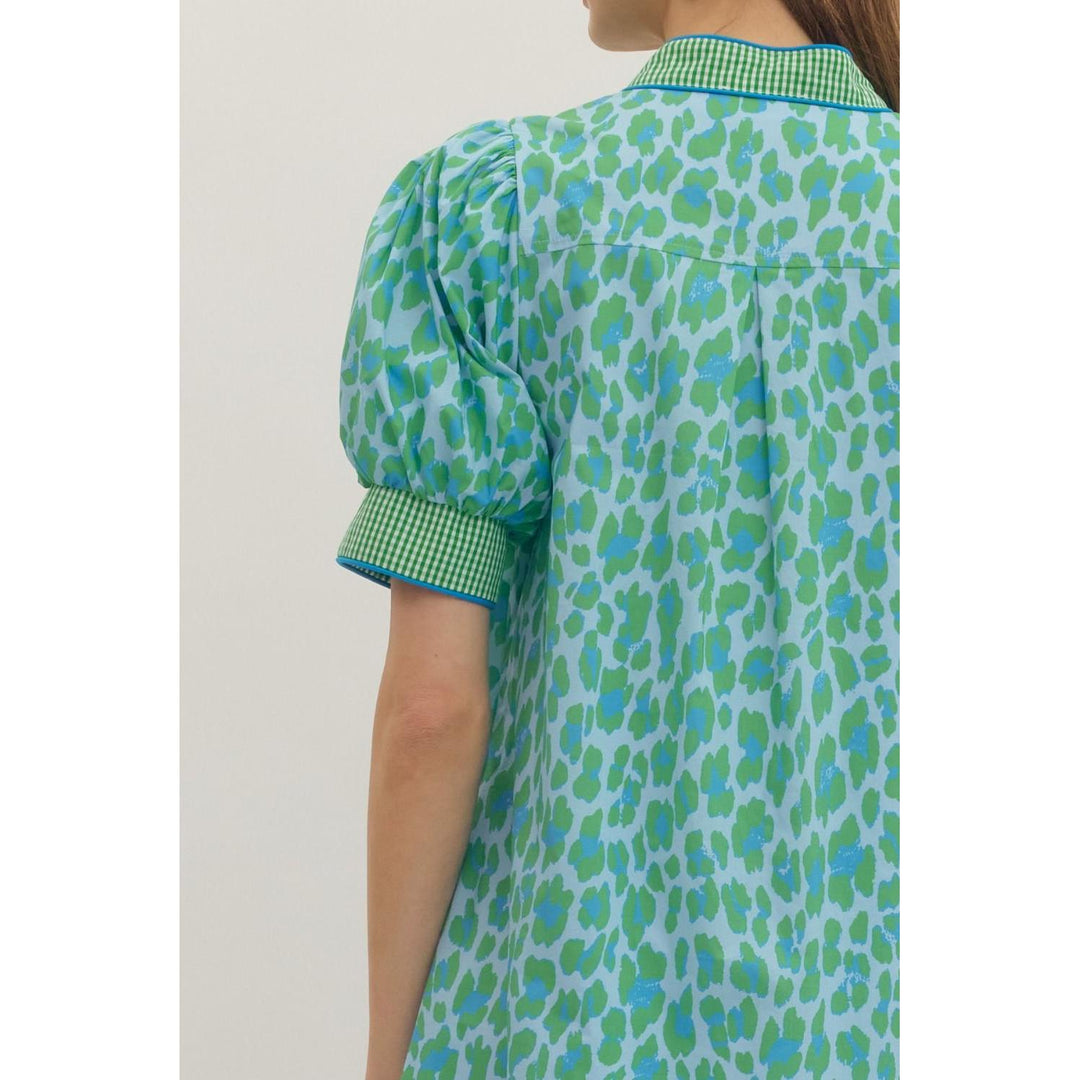 The Leila Gingham Trim Leopard Midi Dress