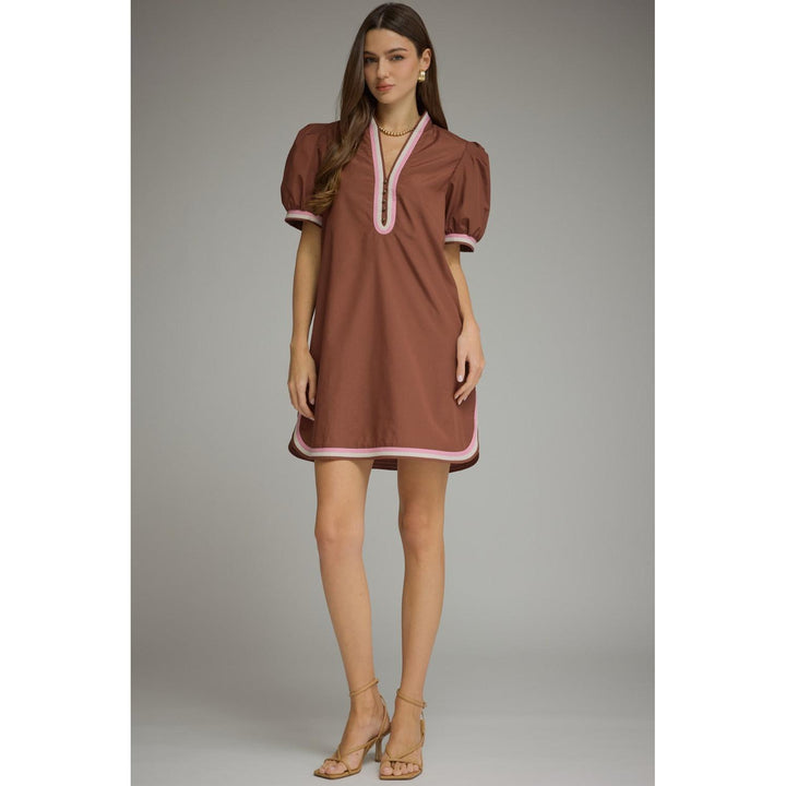 Model wearing the Entro Truffle Dress in Chocolate