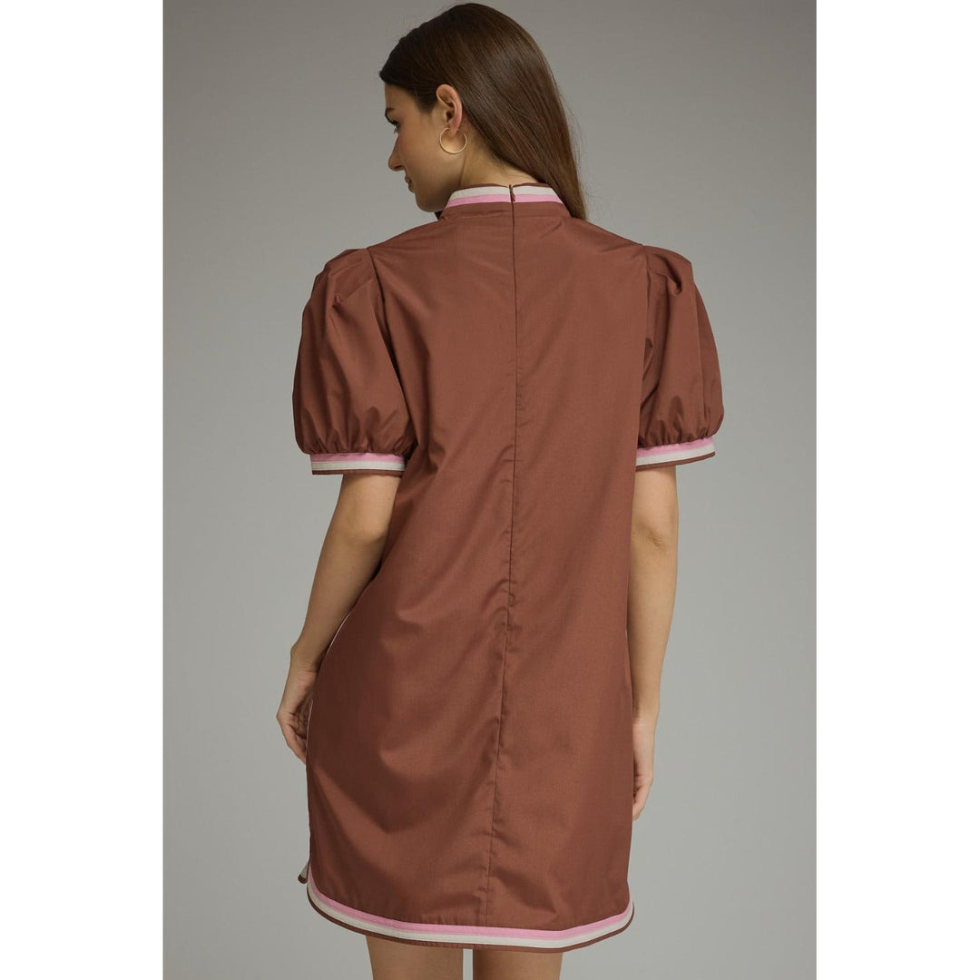 Model wearing the Entro Truffle Dress in Chocolate
