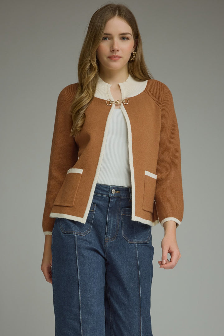 Model wearing the Entro Opal Jacket in Cream