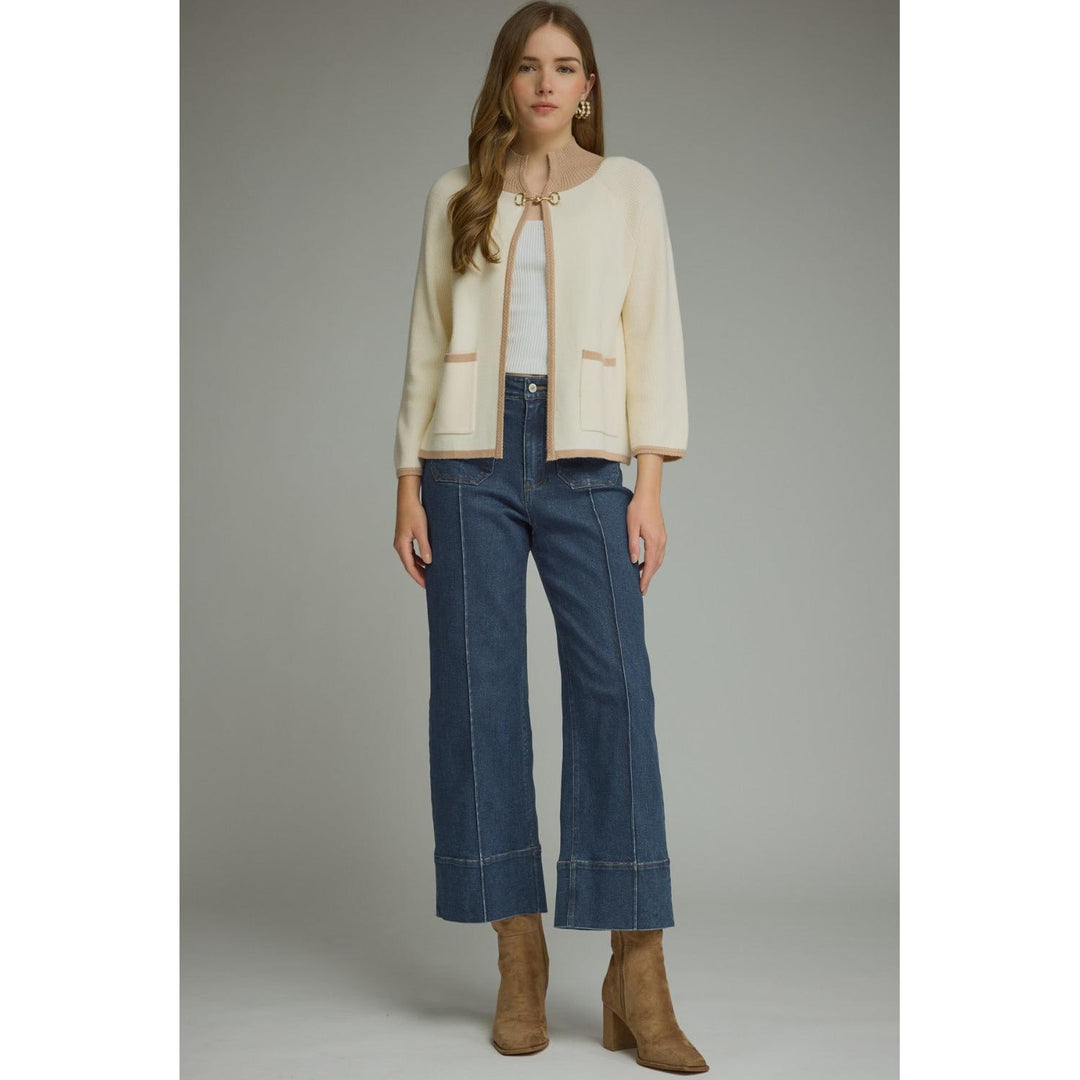 Model wearing the Entro Opal Jacket in Cream
