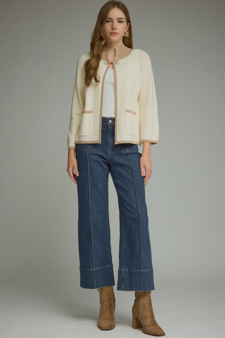 Model wearing the Entro Opal Jacket in Cream