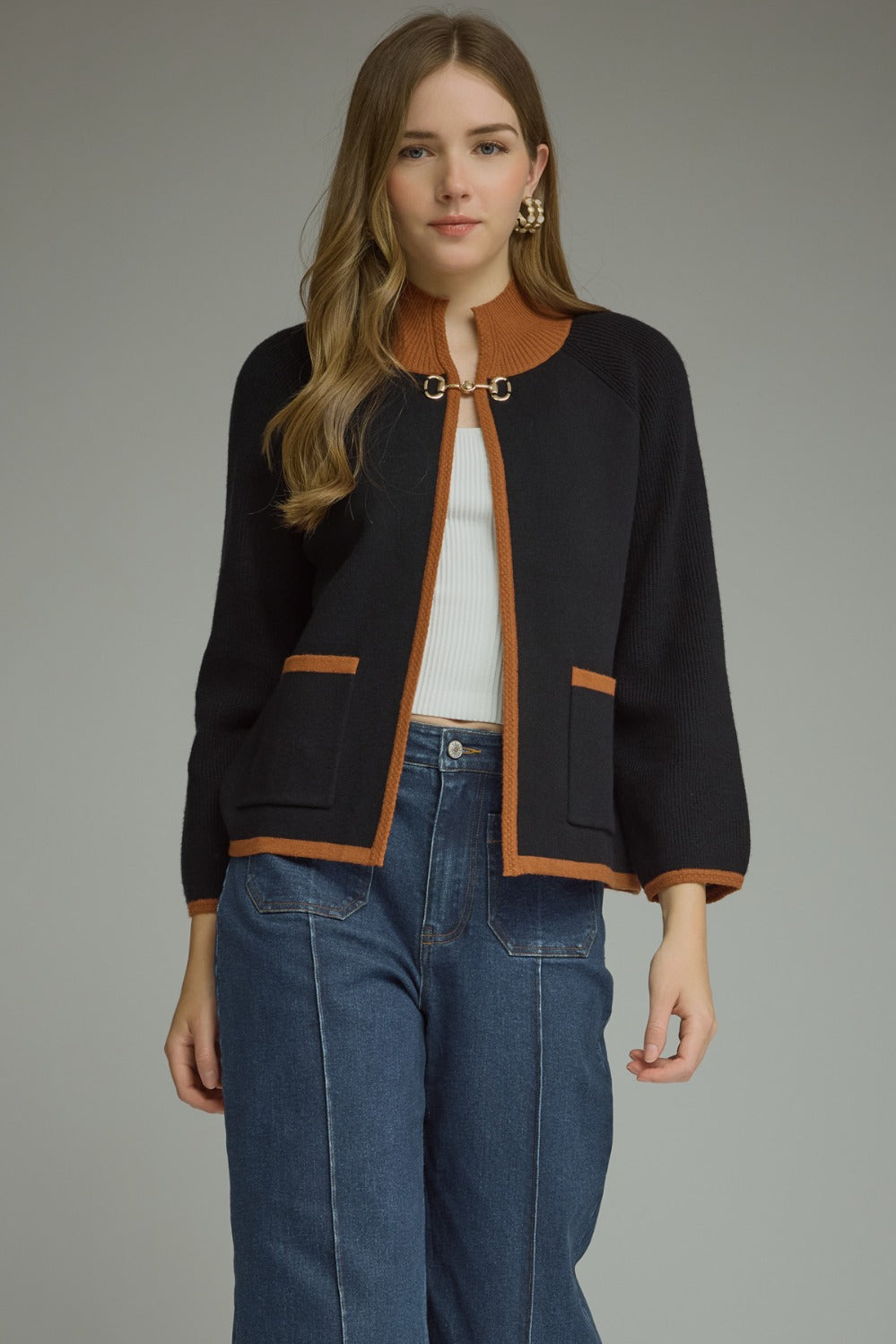 Model wearing the Entro Opal Jacket in Cream