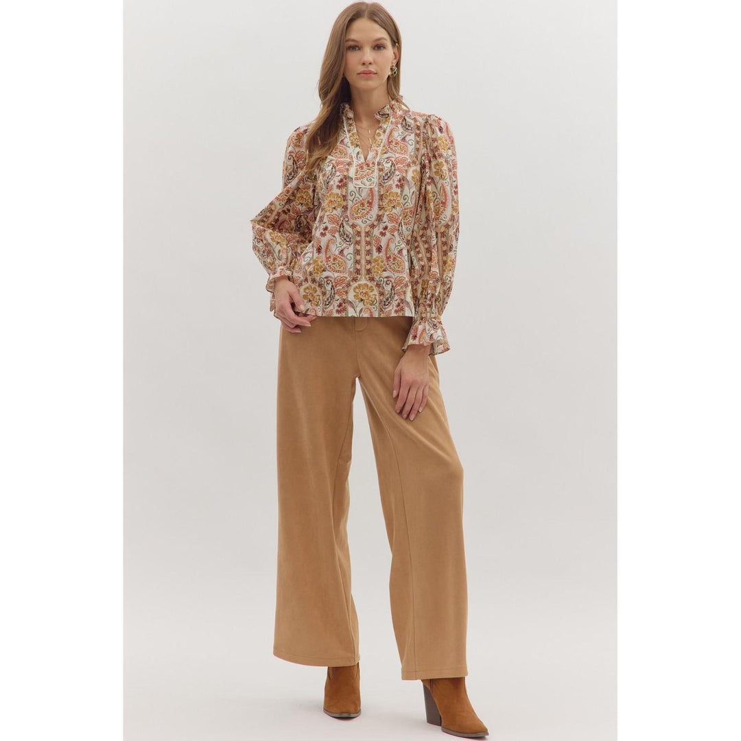 The Tessa Paisley Ruffle Neck Top