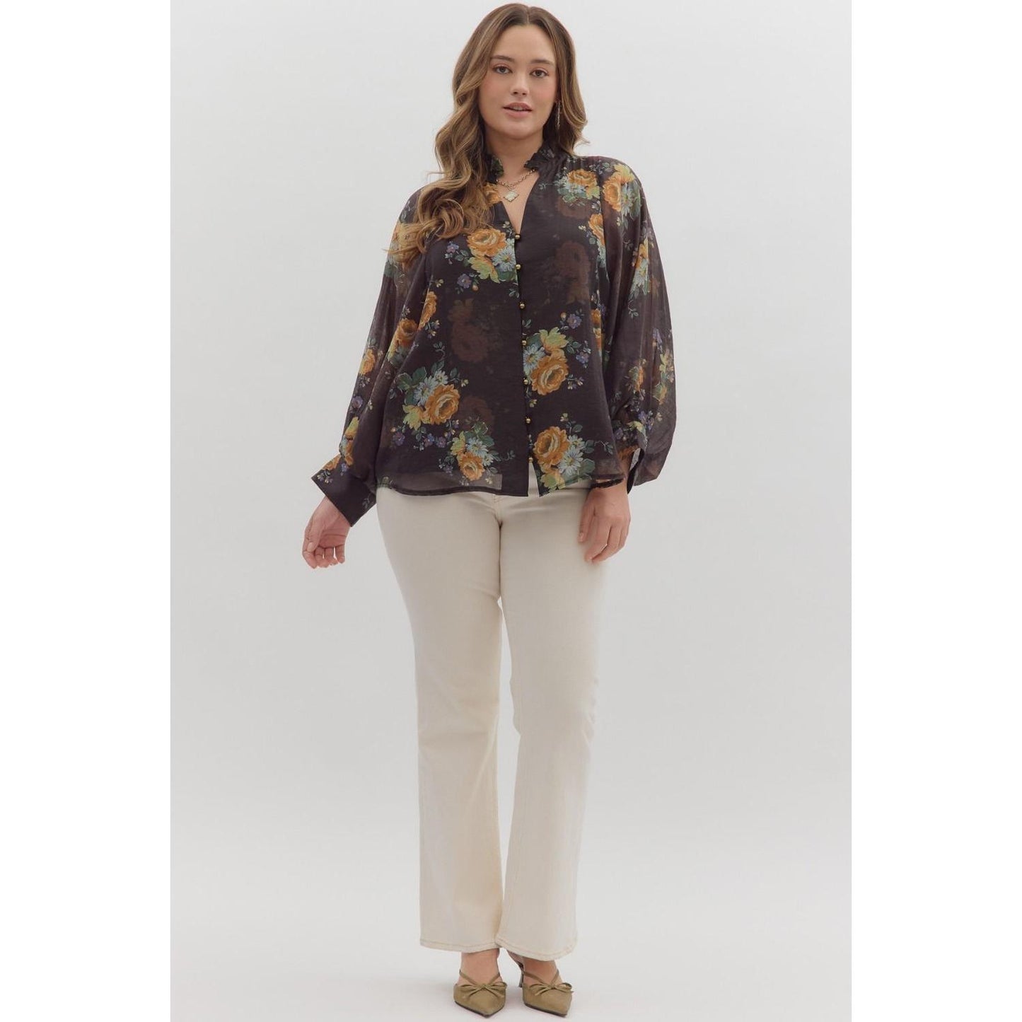 The Lila Floral Ruffle Neck Top