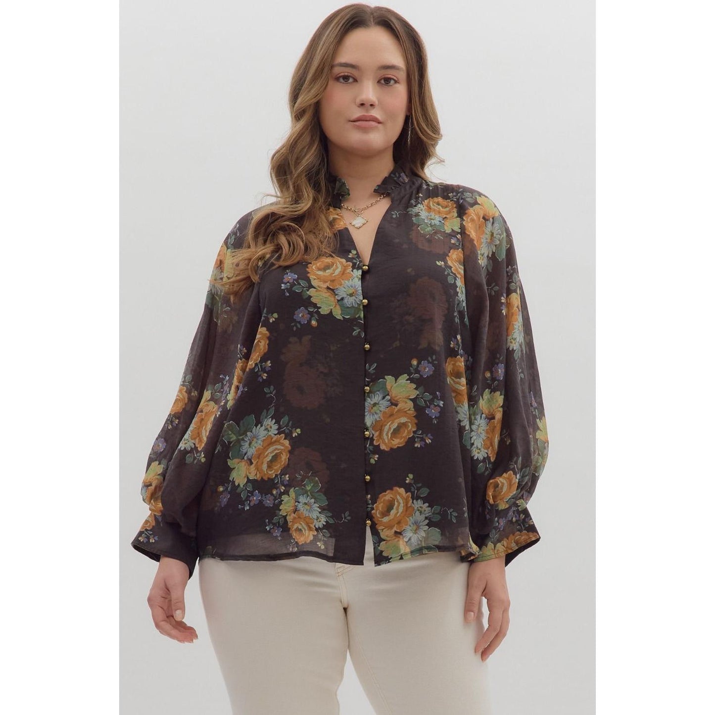 The Lila Floral Ruffle Neck Top