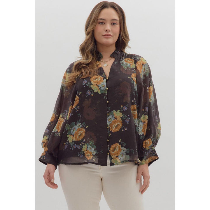 The Lila Floral Ruffle Neck Top