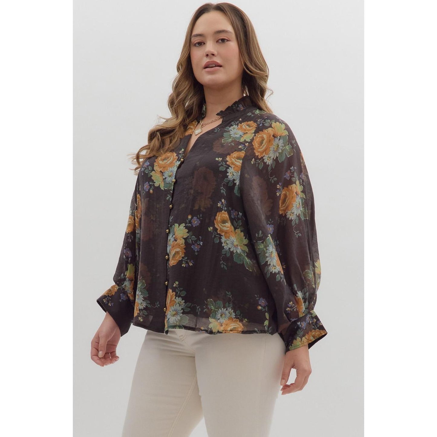 The Lila Floral Ruffle Neck Top