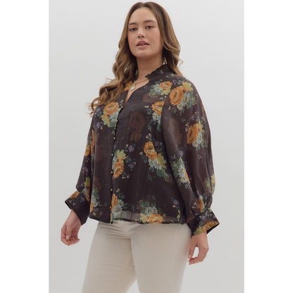 The Lila Floral Ruffle Neck Top