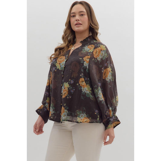 The Lila Floral Ruffle Neck Top