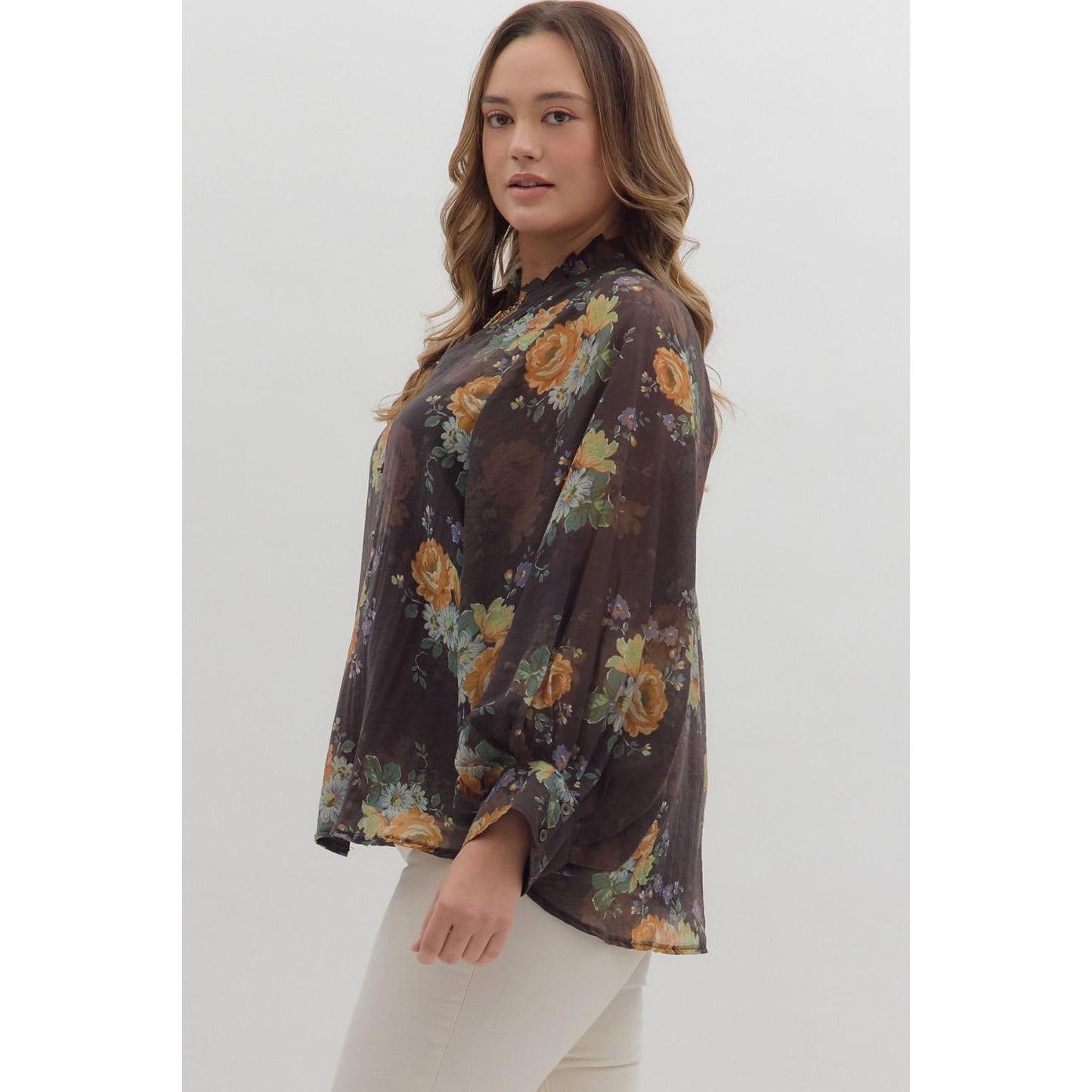 The Lila Floral Ruffle Neck Top