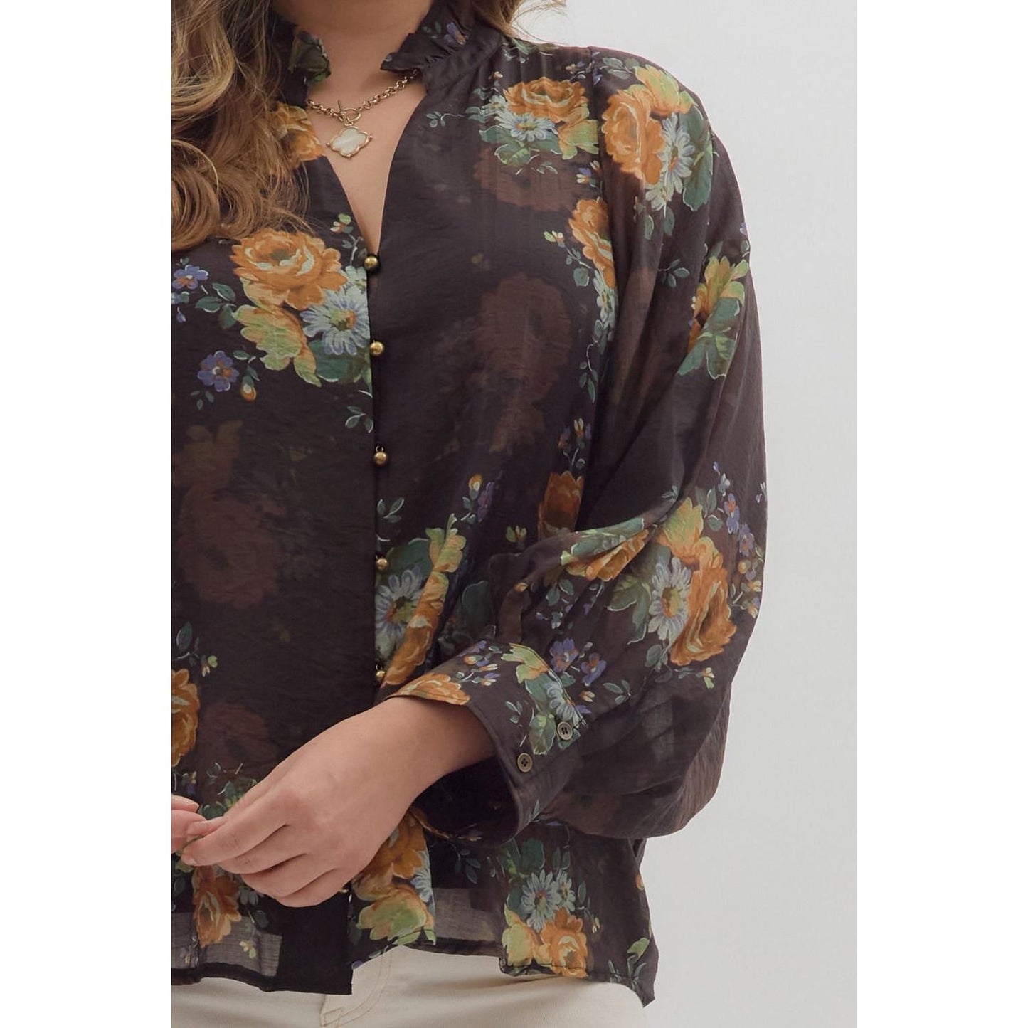 The Lila Floral Ruffle Neck Top