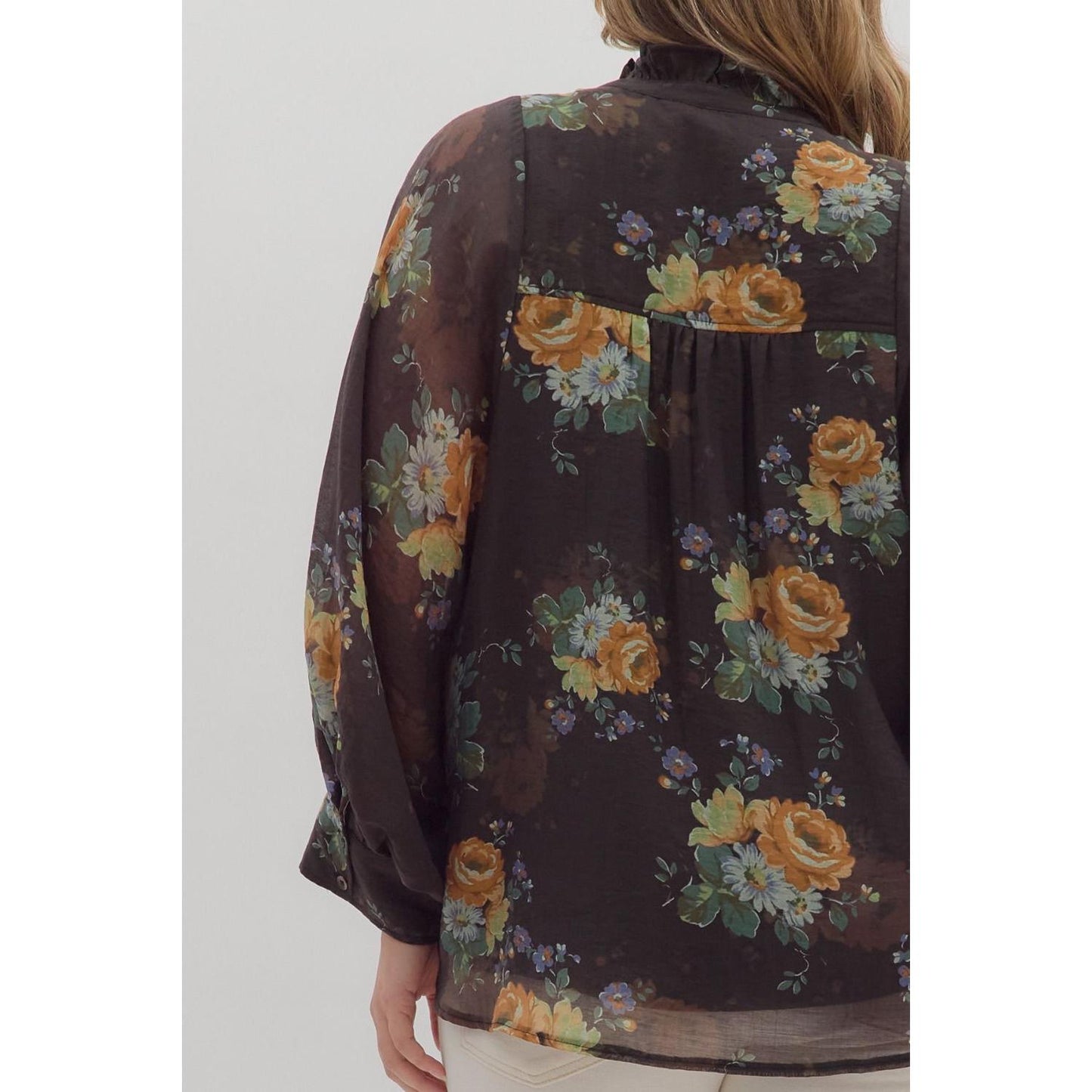 The Lila Floral Ruffle Neck Top