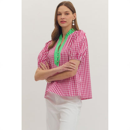 The Chloe Gingham Short Puff Sleeve Top