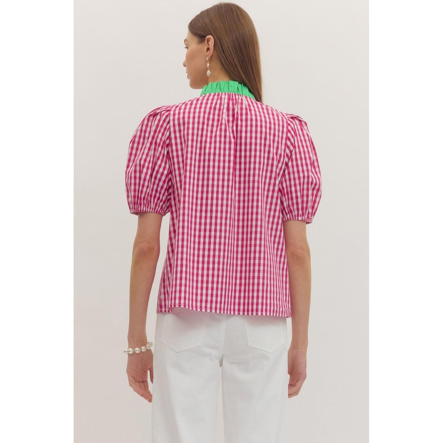 The Chloe Gingham Short Puff Sleeve Top