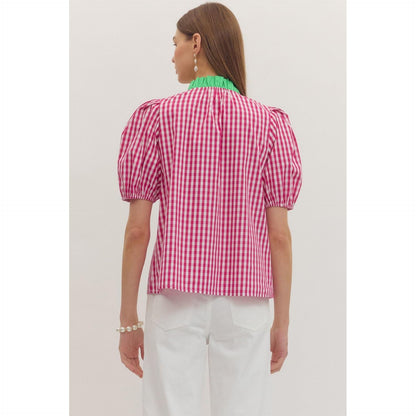The Chloe Gingham Short Puff Sleeve Top