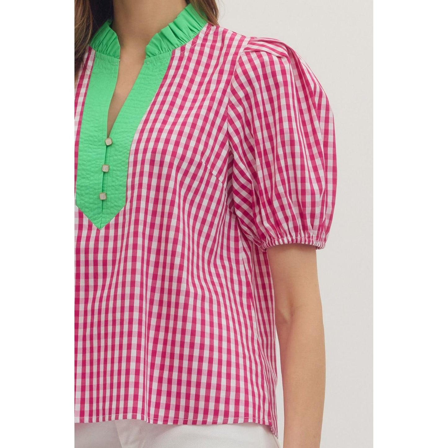 The Chloe Gingham Short Puff Sleeve Top