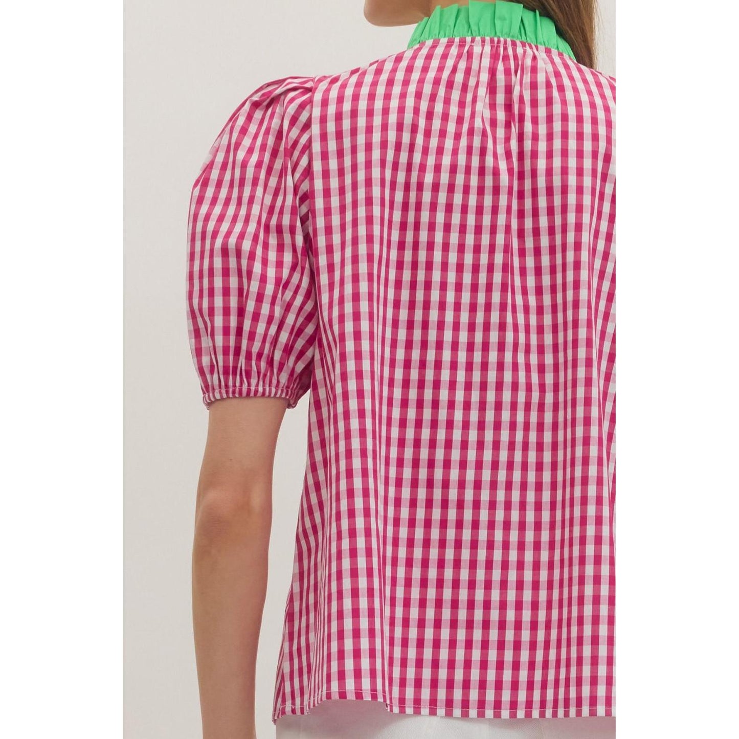 The Chloe Gingham Short Puff Sleeve Top