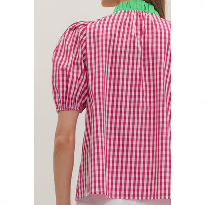 The Chloe Gingham Short Puff Sleeve Top