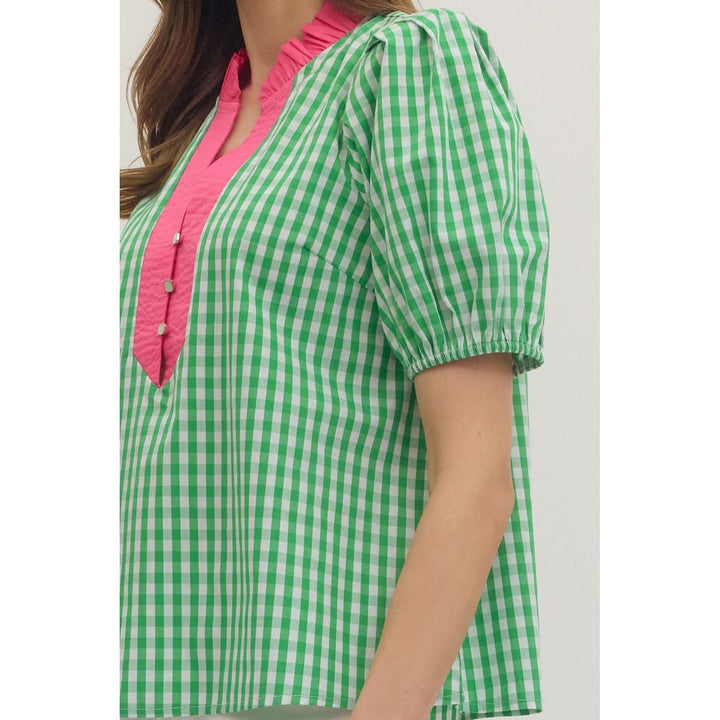 The Piper Gingham Short Puff Sleeve Top