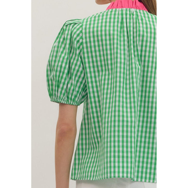 The Piper Gingham Short Puff Sleeve Top