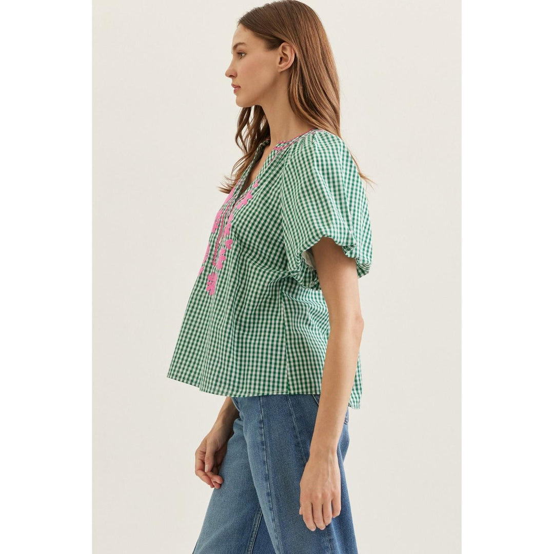 The Tessa Green Plaid Flutter Sleeve Top