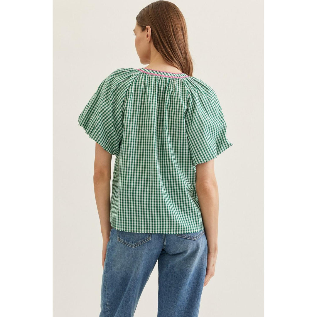 The Tessa Green Plaid Flutter Sleeve Top