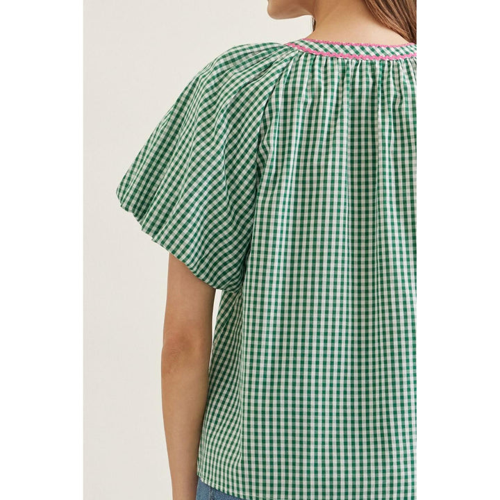 The Tessa Green Plaid Flutter Sleeve Top