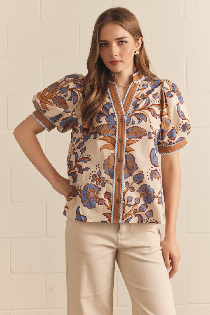 Model wearing the Entro Garden Party Top in Ecru