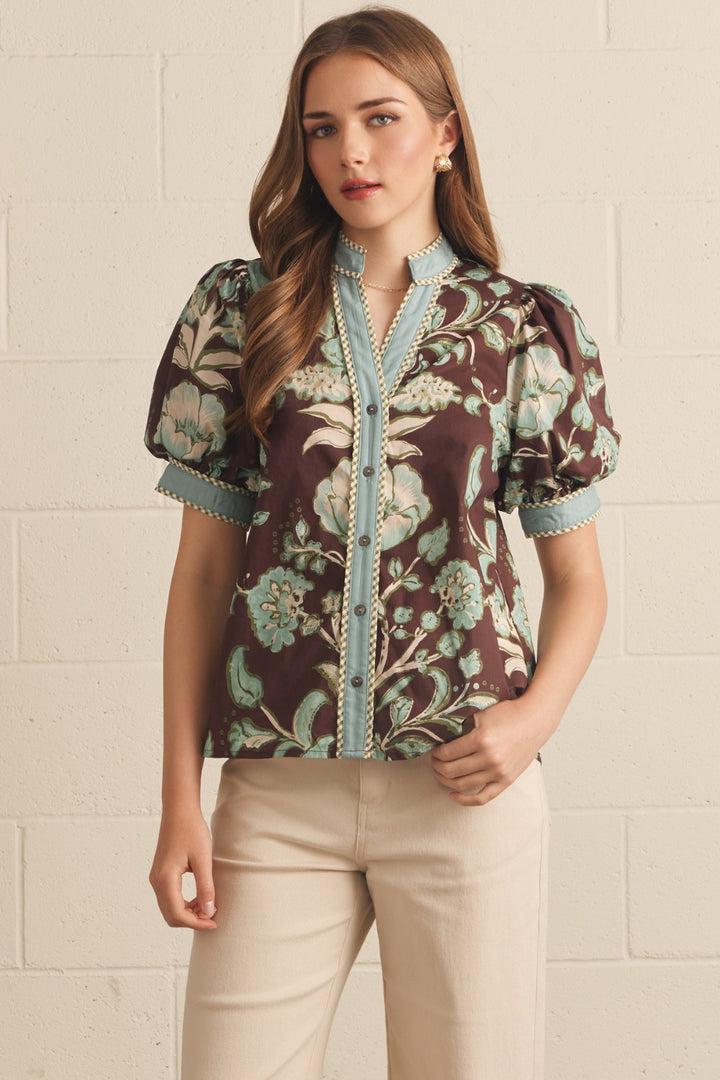 Model wearing the Entro Garden Party Top in Ecru