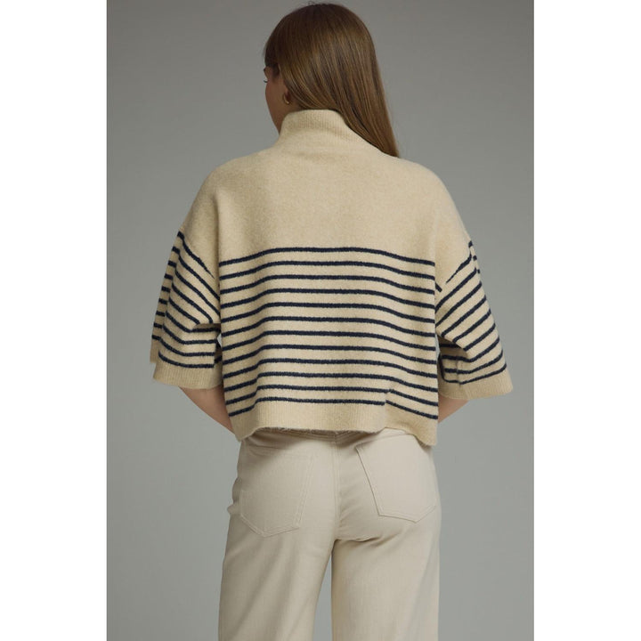Model wearing the Entro Classic Stripe Top in Ecru