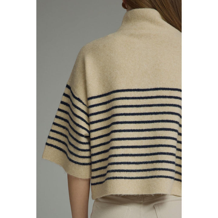 Model wearing the Entro Classic Stripe Top in Ecru
